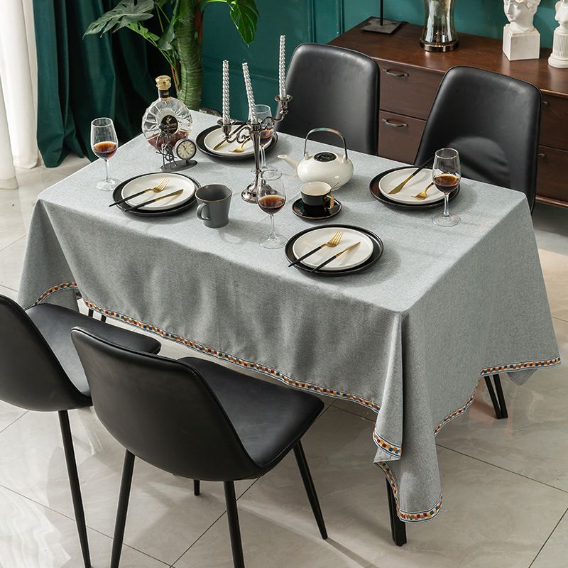 Simple Solid Color Imitation Cotton And Linen Four-sided Embroidery Waterproof Rectangular Tablecloth