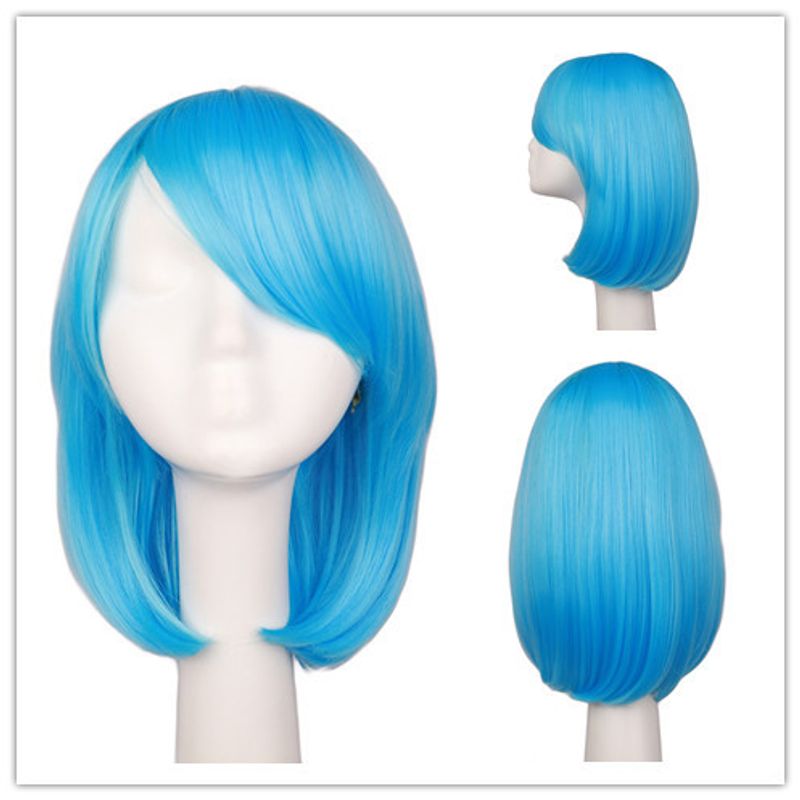 Cosplay Wig/new/anime Cos Wig Water Blue Short Hair Msn Korean Style Face Trimming Long Wave Cross-border