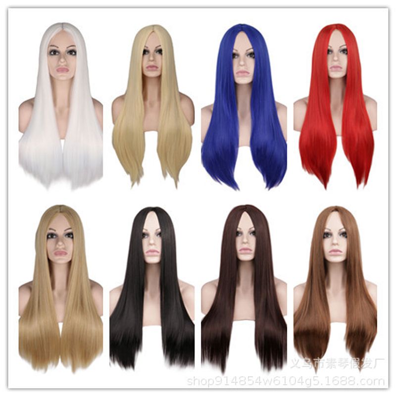 Fashion Multi-color Long Straight Hair Anime Wig Stage Performance Cos Wigs Female