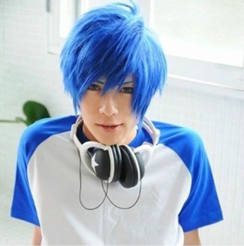 Male Short Blue Purple Beautiful Teenager Anti-warping Wig
