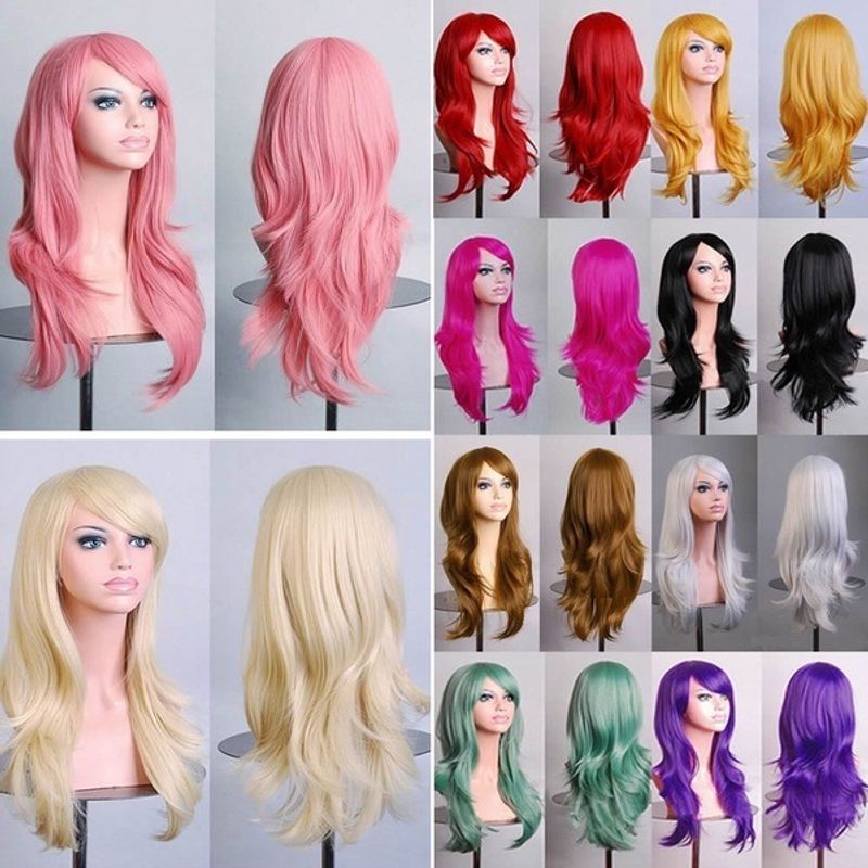 70cm Long Cheveux Bouclés Air Volume Haute Température Soie Multicolore Cheveux Bouclés Perruques
