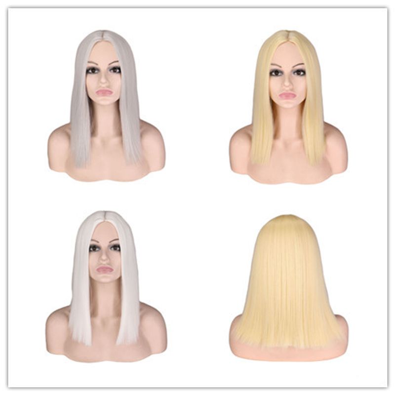 European American Fashion Personality Female Blonde Short Middle-part Wig