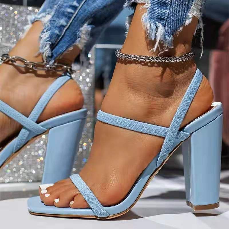Europe And America Cross Border Large Size Women's Shoes 2021 Summer New Super High Heels Women's Chunky Heel Open Toe Square Toe Height Increasing Women's Sandals