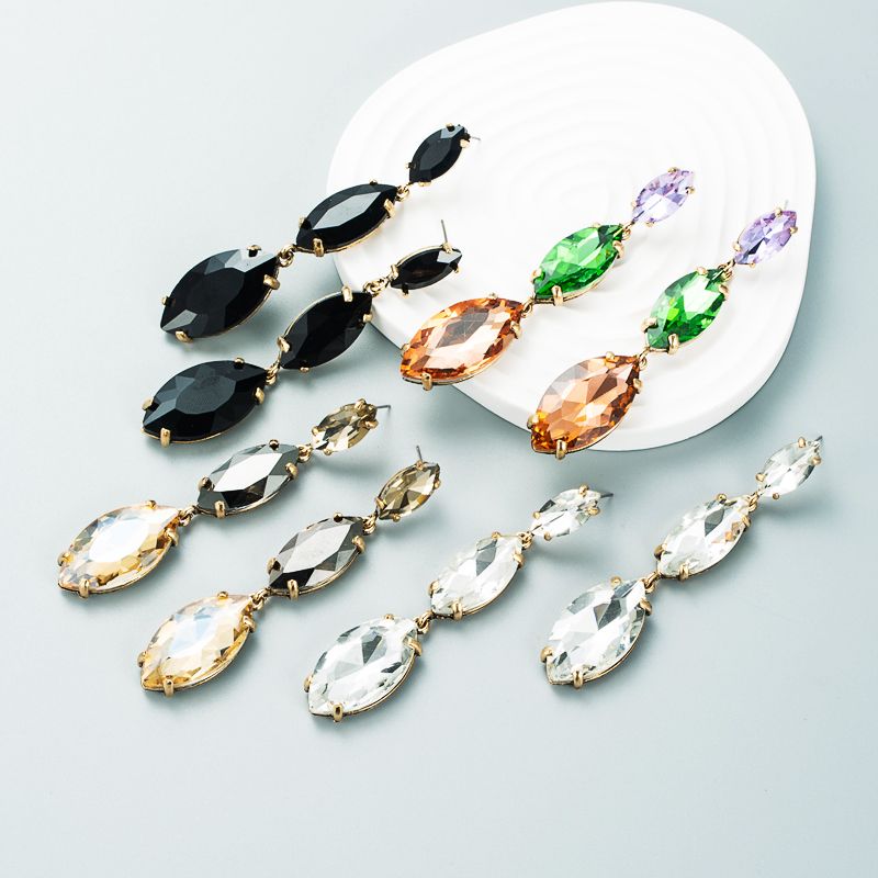 Mode Farbe Diamant Serie Legierung Diamant Mehrschichtige Weidenblatt Glas Diamant Ohrringe