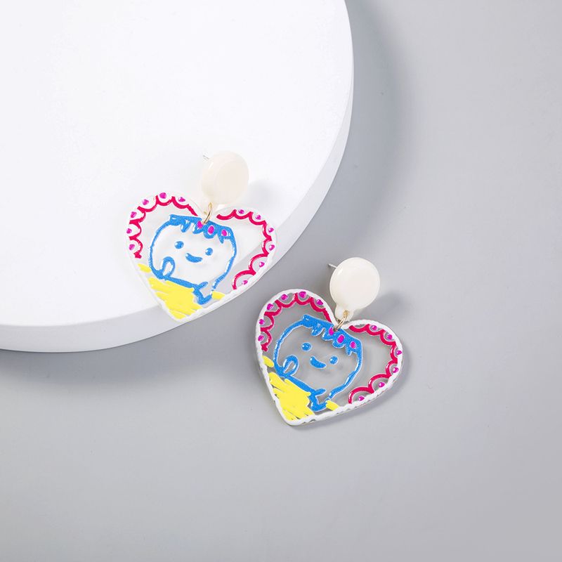 European And American Fashion Graffiti Acrylic Heart-shaped Earrings