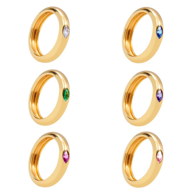 European And American Inlaid Multicolor Zircon 18k Gold-plated Smooth Copper Ring