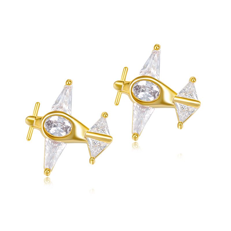 Korean Fashion Small Airplane Earrings Micro-inlaid Zircon Earrings