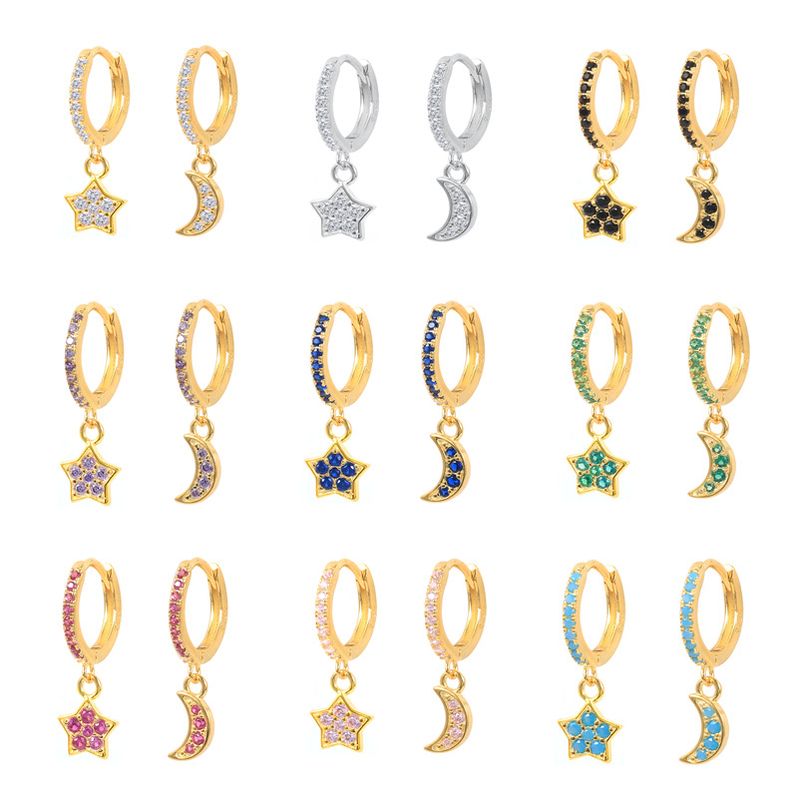Star Moon Diamond Earrings Ear Hoop Fashion Earrings