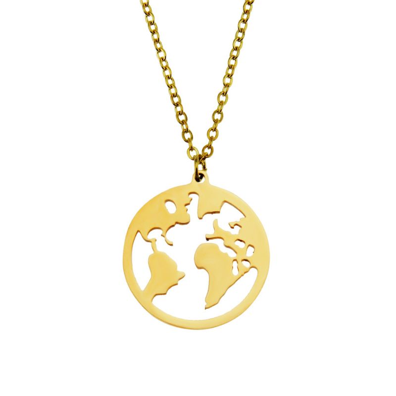 Fashion Geometric Stainless Steel World Map Pendant Glossy Three-dimensional Creative Necklace