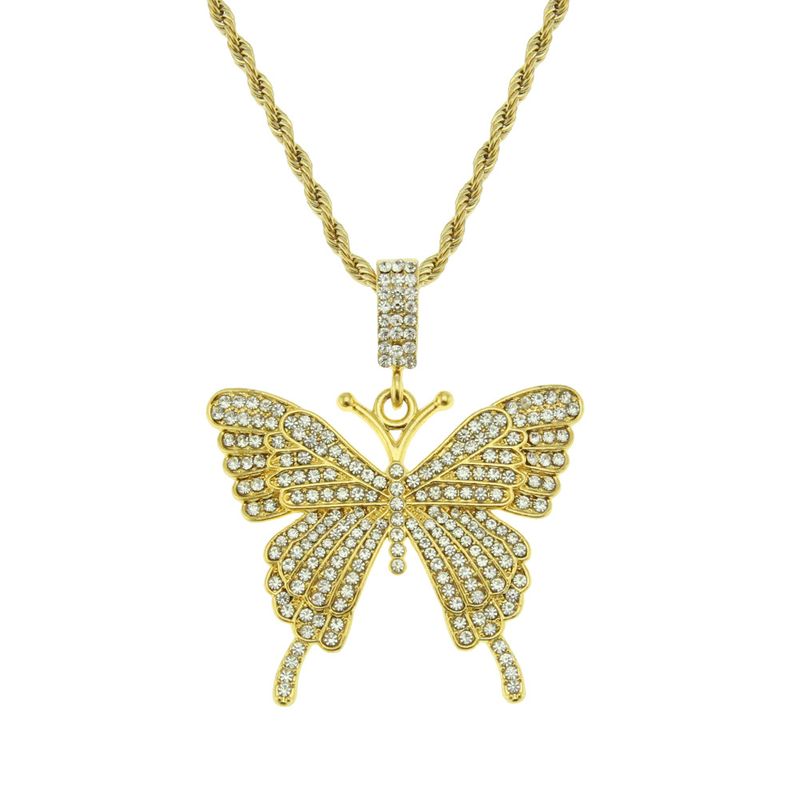 Collar Con Colgante De Mariposa De Diamante Lleno De Moda Simple