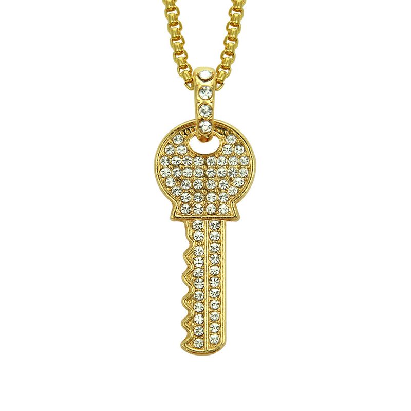 Fashion Full Diamond Key Pendant Necklace Alloy Necklace