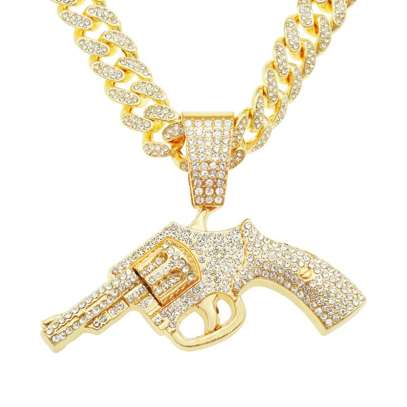 Fashion Full Diamond Gun Pendant Cuban Chain Alloy Necklace
