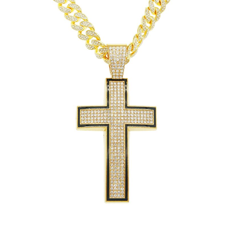 Pendentif Croix De Diamant De Mode Collier En Alliage De Chaîne Cubaine En Gros