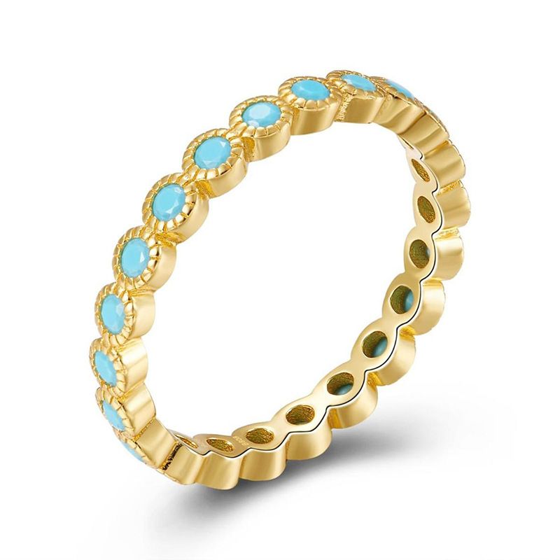 New 18k Gold-plated Blue Turquoise Zircon Copper Ring Wholesale