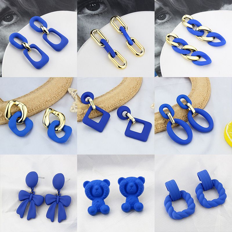 Kleine Blaue Ohrringe Koreanische Version Von Geometrischen Anhängerohrringen