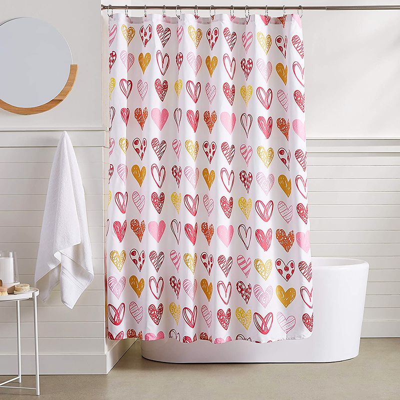 Heart Shape Printed Polyester Printed Shower Curtain 180*180cm