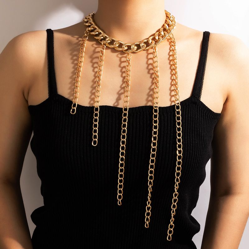 Fashion Alloy Tassel Chain Necklace Personality Geometric Single Layer Clavicle Chain