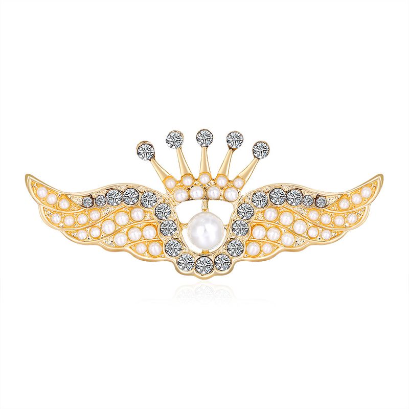 European And American Retro Angel Wings Crown Brooch Alloy Full Diamond Clothing Brooch
