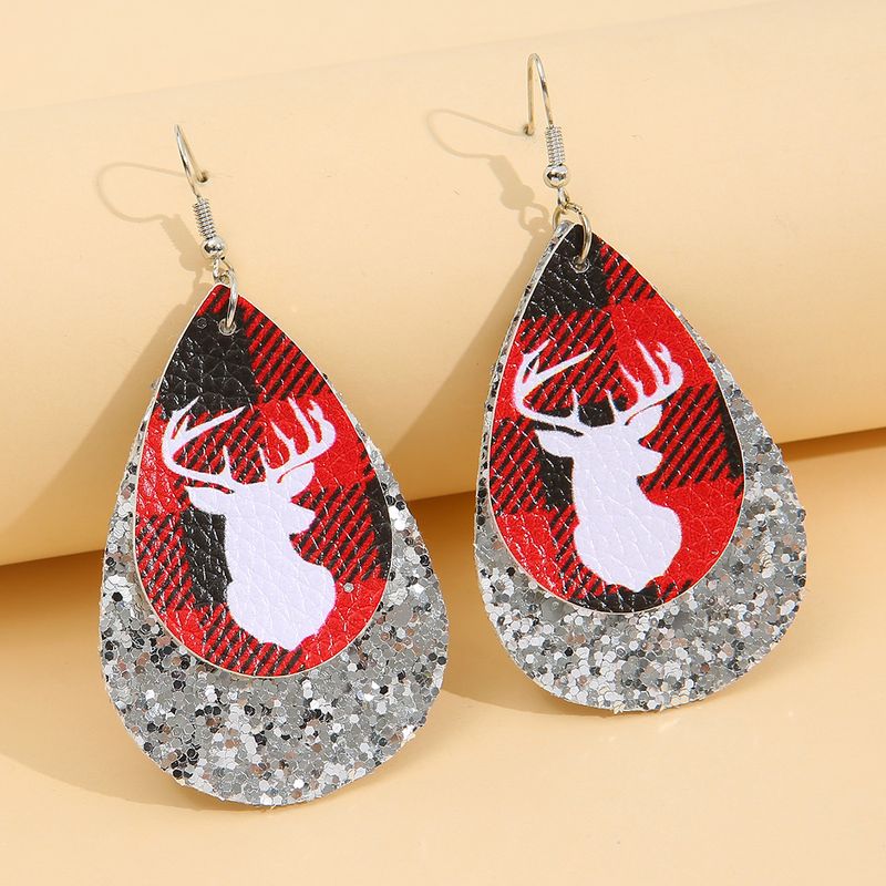Creative Drop-shaped Christmas Series Sequined Leather Earrings Female Wholesale