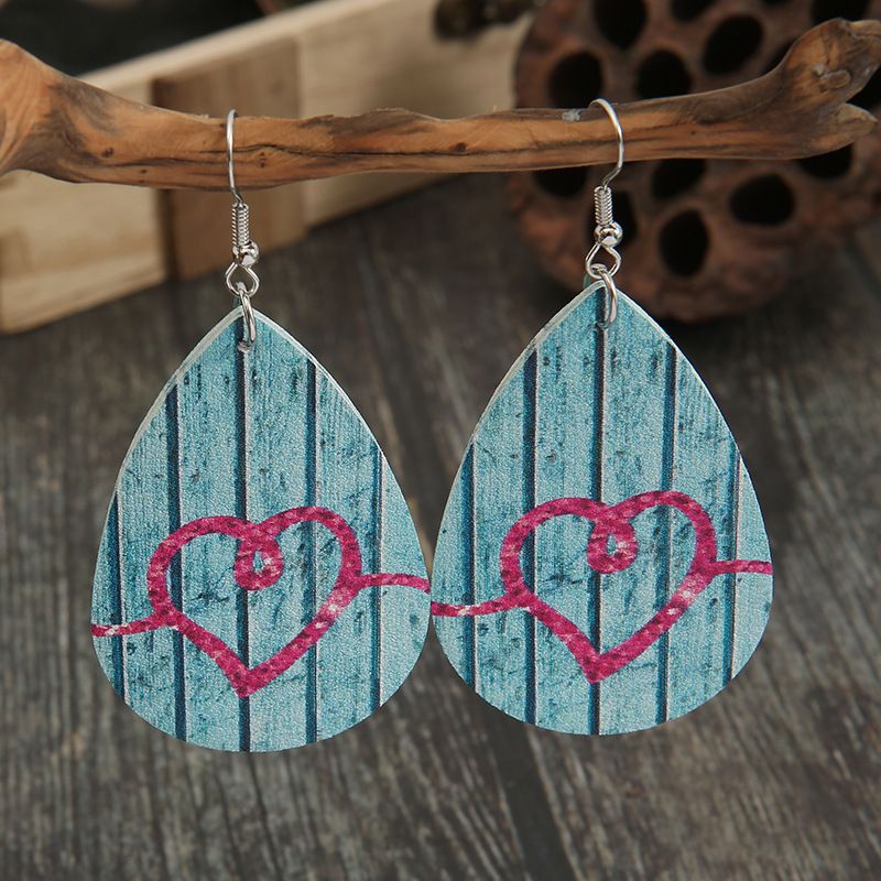 New Valentine's Day Retro Vertical Pattern Double-sided Leather Earrings Wholesale