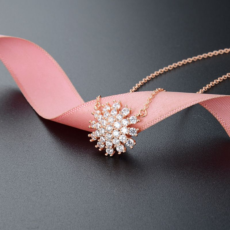 S925 Sterling Silver Fashion Pendant Korean Zircon Sun Flower Clavicle Chain Ladies Necklace
