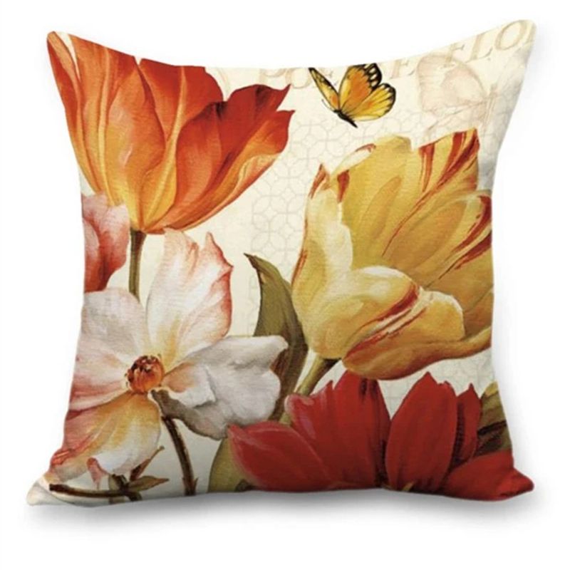 Flower Printed Linen Pillowcase