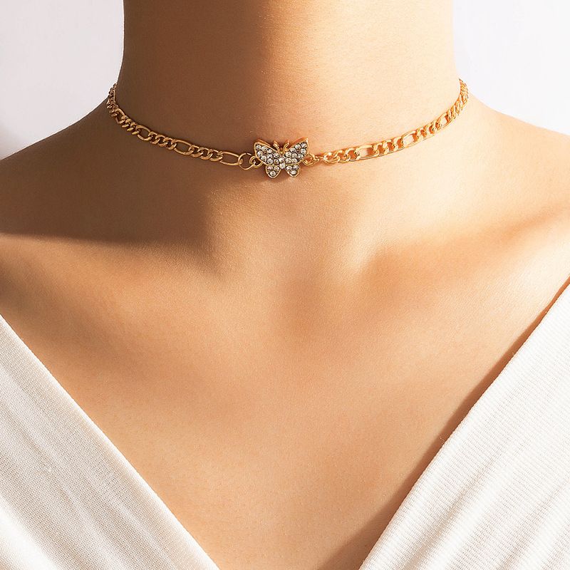 Fashion Simple Necklace Diamond Butterfly Single Layer Clavicle Chain Metal Chain Necklace