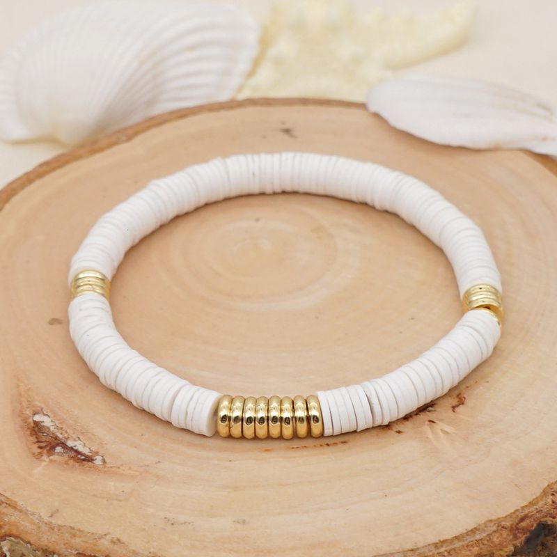 Bijoux Bracelet En Céramique Souple Blanc Géométrique En Acier Inoxydable Plaqué Or De Style Ethnique