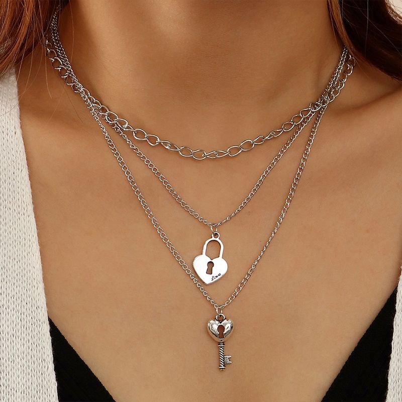 Fashion Long Tassel Key Love Lock Multi-layered Necklace