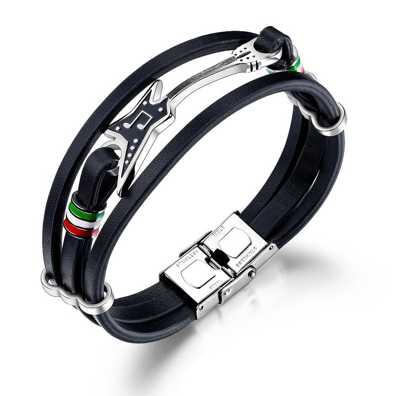 Punk Men's Leather Bracelet Personalized Small Guitar Bracelet Multilayer Braided Leather Cord Bracelet