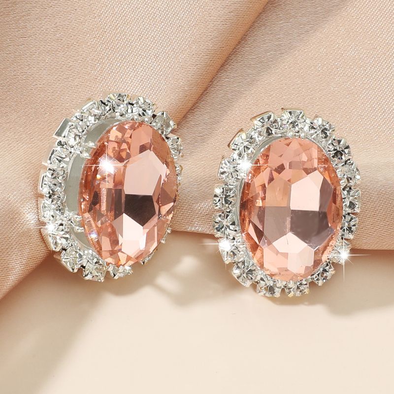 Pendientes De Botón De Gema Rosa Con Incrustaciones De Diamantes De Imitación Para Mujer