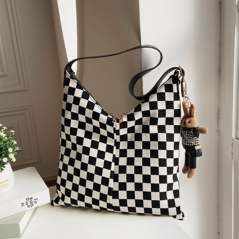 Autumn And Winter Large-capacity Bag New Trendy Fashion Checkerboard Shoulder Bag Bucket Bag