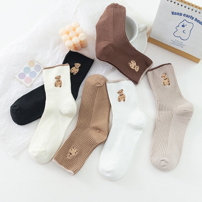 Fashion Mid-tube Autumn And Winter Bear Polyester-cotton Long Socks