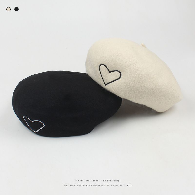 2021 Simple Wool Cold Warm Beret Korean Embroidery Painter Hat