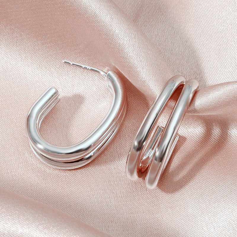 Women's Fashion Multi-layer Silver Hoop Metal Earrings