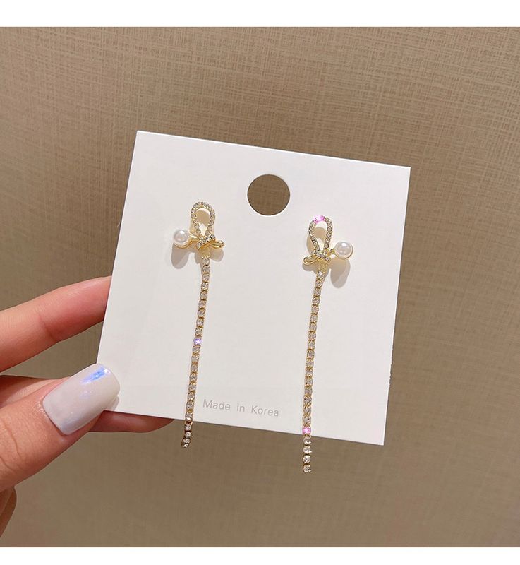 Korean Long Pearl Zircon Tassels 2021 New Personality Earrings