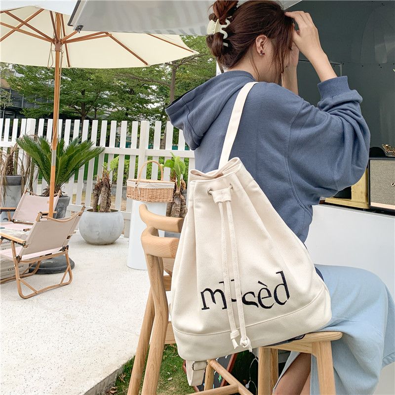 Korean Version New Backpack Simple Letter Printed Canvas Bag Portable Large-capacity Shopping Bag