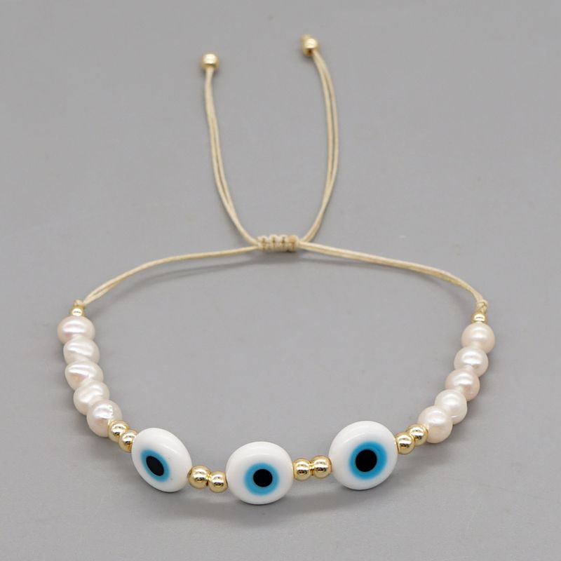 New Freshwater Pearl Glass Devil's Eye Stacking Small Bracelet