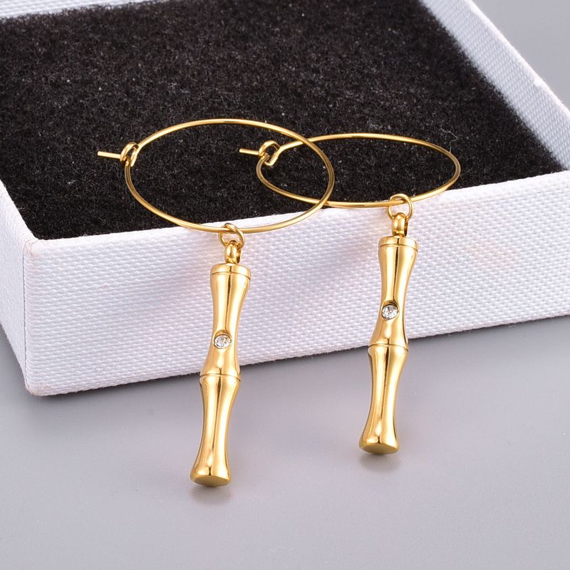 Fashion Bamboo Sticks Chain Earring Gold Titanium Steel Earrings Wholesale