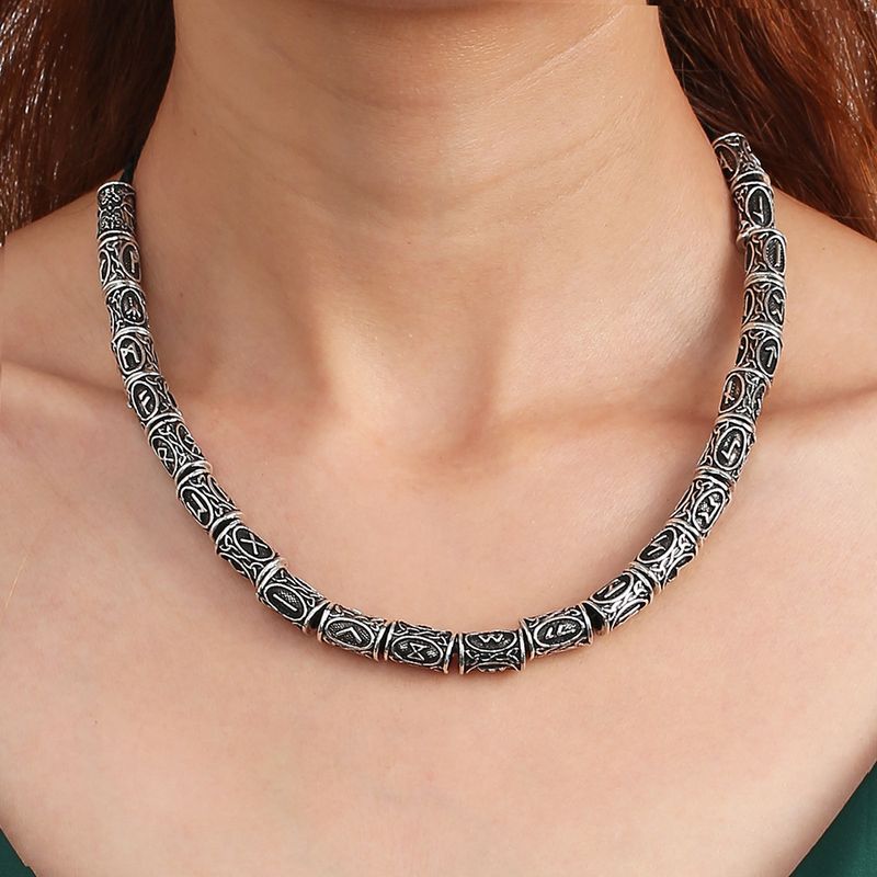 Rune Retro Exquisite Engraving Bead Necklace Sweater Chain