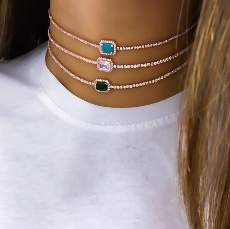 Collar De Circón Geométrico Cuadrado De Todo Fósforo Con Diamantes De Imitación Chapados En Oro Étnicos De Nueva Moda Transfronteriza