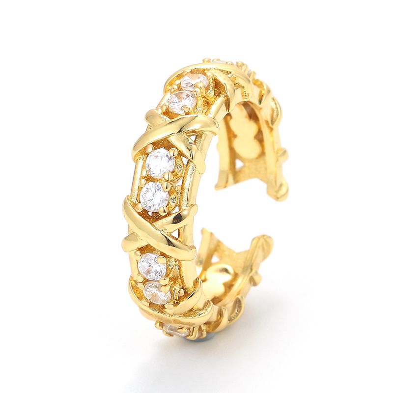 Bague Coréenne Femme Simple Micro-incrusté Zircon Hip Hop Laiton Plaqué 18k Bague En Gros