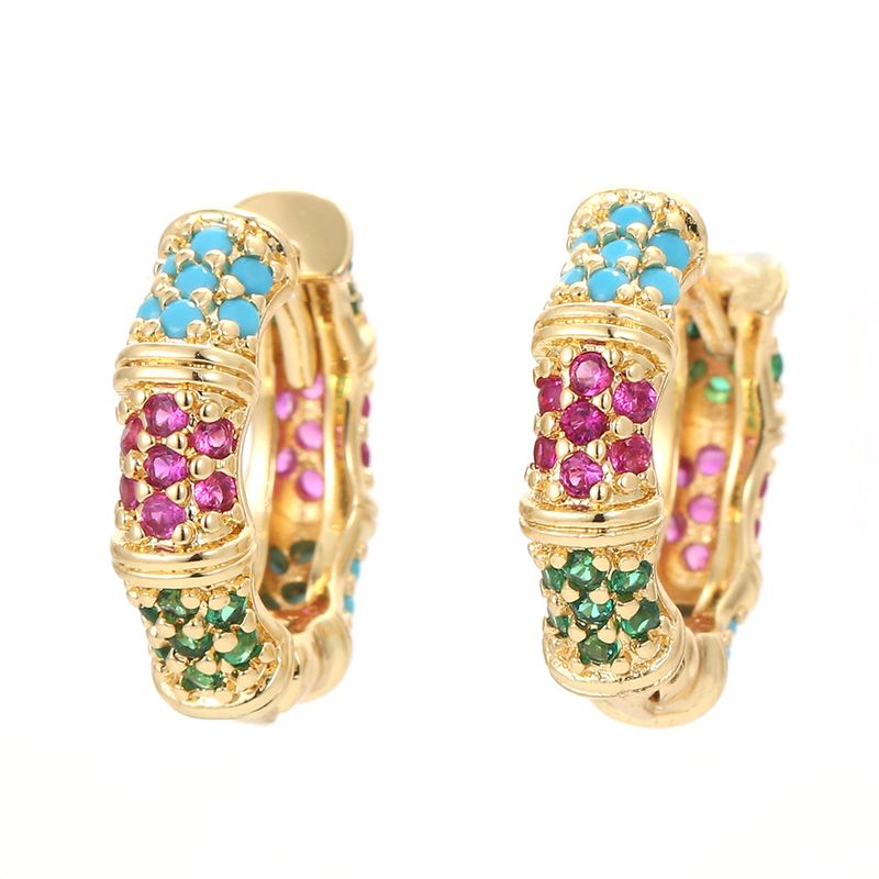 New Style Colored Diamond Bamboo Earrings Personality Geometric Irregular Shape Copper Earrings