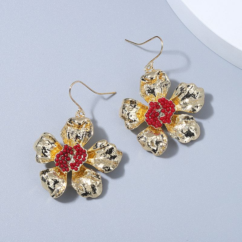 Korean Retro Shiny Flower Earrings Fashion Trend Beads Flower Earrings Wholesale