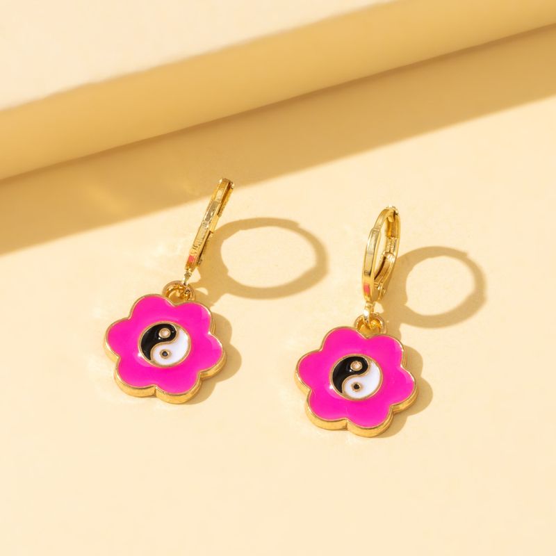 Nouvelles Boucles D&#39;oreilles Fleur De Dessin Animé De Personnalité Boucles D&#39;oreilles Fleur D&#39;huile Goutte À Goutte En Alliage De Mode