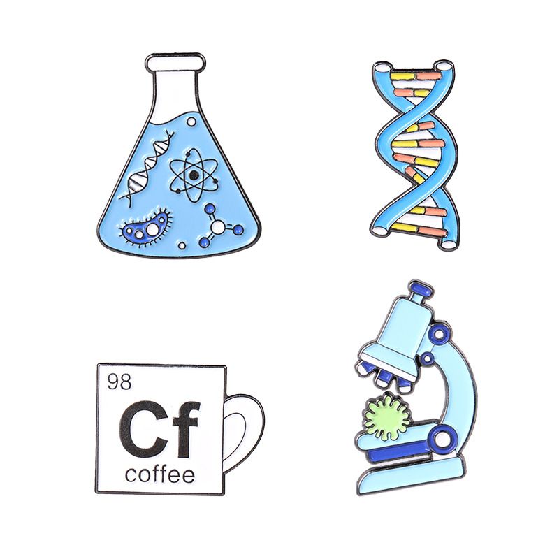 European And American New Chemical Biological Alloy Brooch Creative Cartoon Microscope Cf Cup Dna Modeling Paint Badge