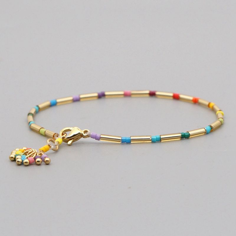 Simple Miyuki Rice Beads Rainbow Hand-woven Tassel Beaded Bracelets