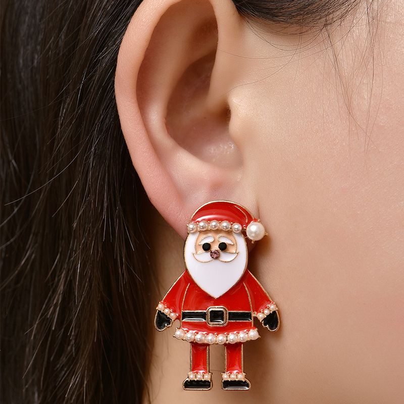 New Creative Christmas Gift Halloween Diamond-studded Pearl Old Man Alloy Earrings Wholesale