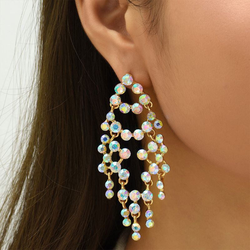 Hot-selling New Products Eardrops European And American Fashion Exaggerated Geometry Modeling Alloy Diamond-studded Tassel Earrings