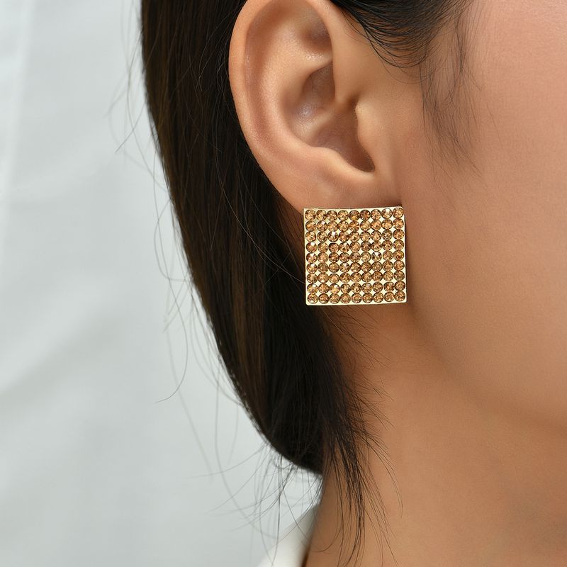 Fashion Diamond-studded Geometric Square Stud Earrings Wholesale